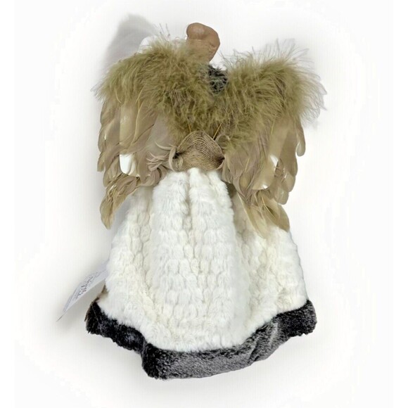 North Pole Trading Co Angel Tree Topper Noel Feather Wings Red Fur trim 13" Tall - Picture 5 of 8